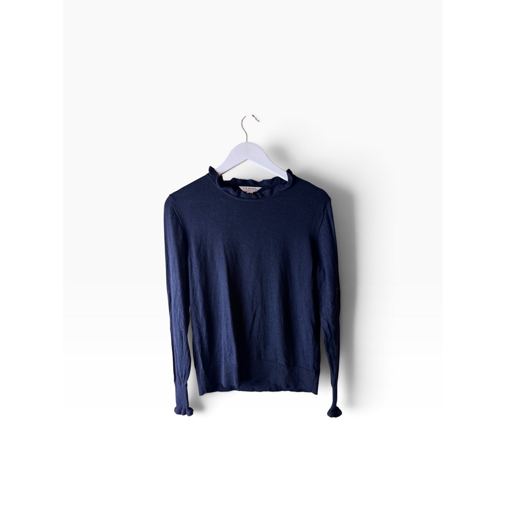 LK Bennett London Sloane Blue 100% Wool Ruffle Trim Mock Neck Sweater M